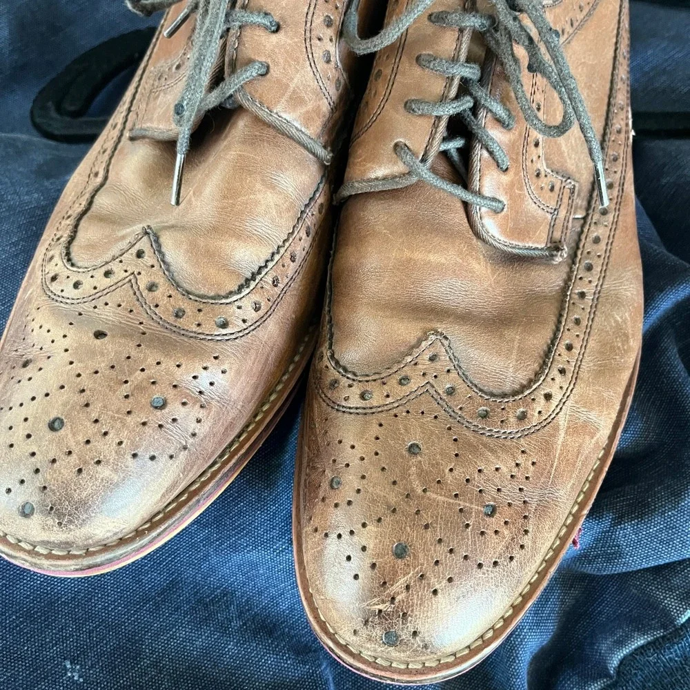 Johnston & Murphy Mens sz‎ 10.5 Brown Leather Wingtip Brogue Oxford Shoes Office